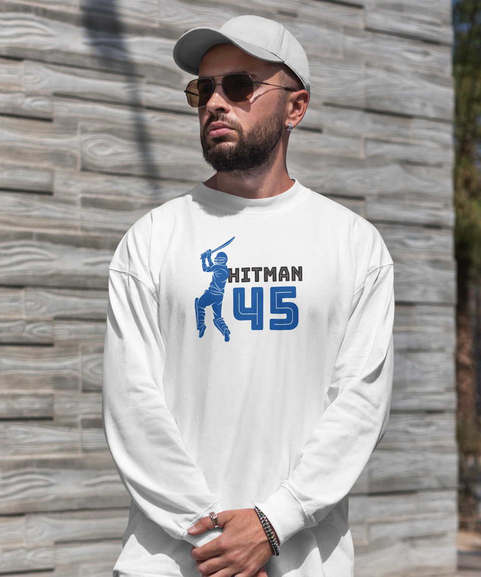 Hitman 45 Rohit Sharma Cricket White Sweatshirt