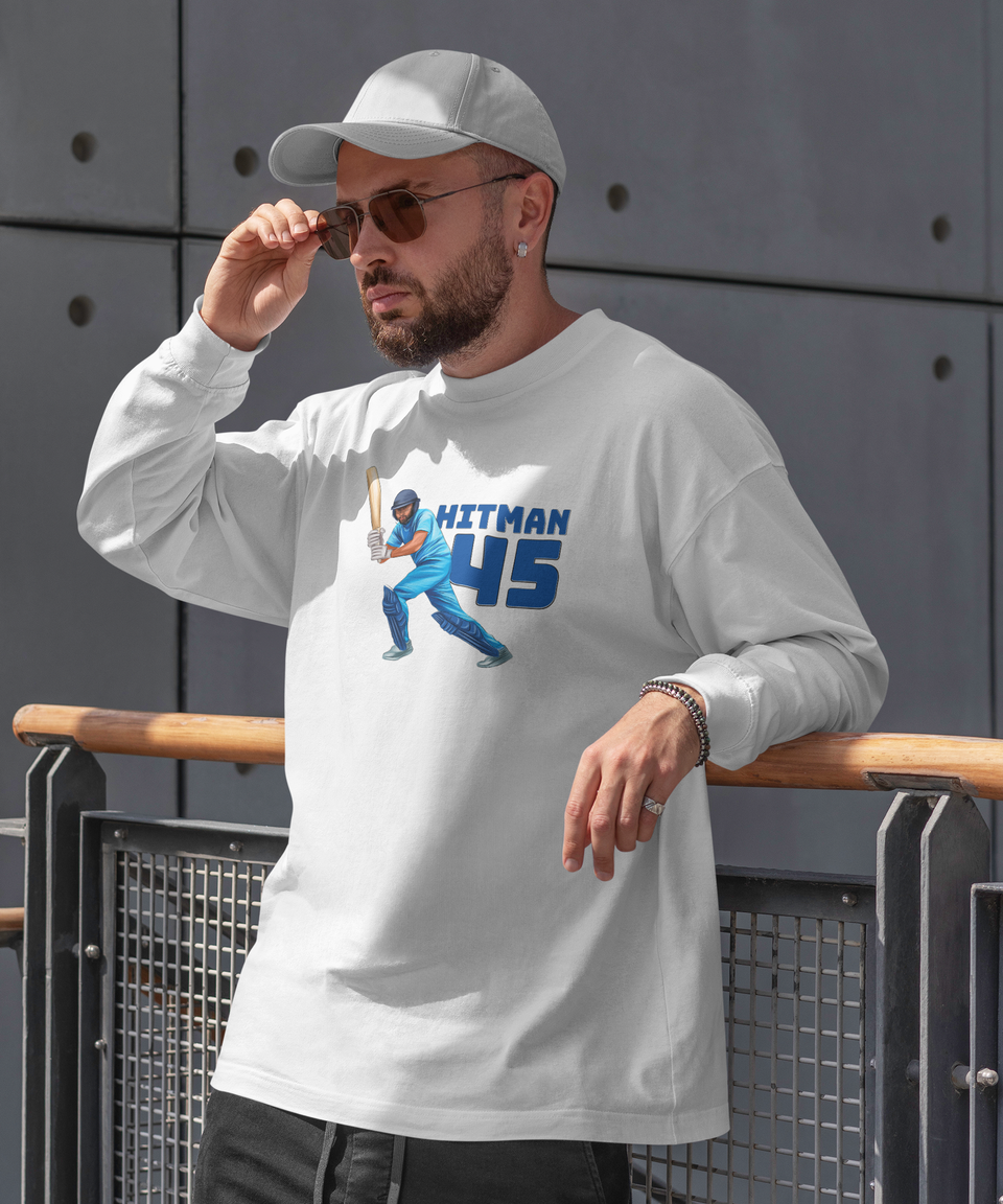 Hitman 45 Rohit Sharma Cricket White Sweatshirt